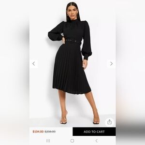 High Neck Long Sleeve Black Pleated Dress New With Tags